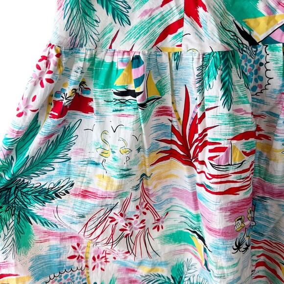 Vtg 80s Neiman Marcus Strapless Smocked Pin Up Tiki Dress Tropical Floral Size M - Picture 5 of 11